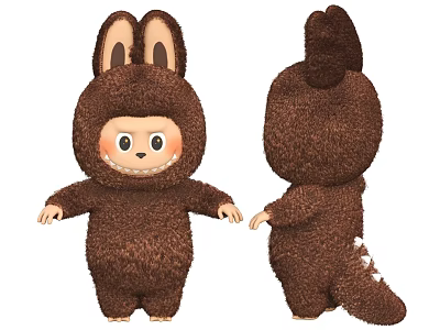 Cute Brown Plush Stuffed Toy With Rabbit Ears And Back Tail 3d model