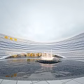 Modern Curved Facade Sales Office Building With Lawn Area And Plaza Space