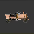 Vintage Copper Colored Car With Exposed Mechanical Parts Steering Wheel And Seats
