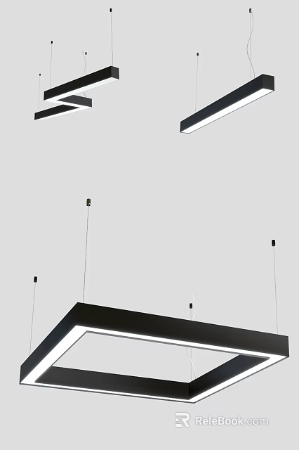 Modern Living Room Chandelier With Sleek Black Metal And Linear Design 3d model 