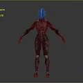 Futuristic Sci fi Character With Black Red Armor Blue Headpiece And Biomechanical Design