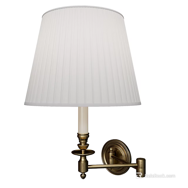 Classic Wall Lamp With White Pleated Lampshade And Brass Base 3d model
