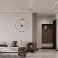 Modern Living Dining Room Interior With Sofa Dining Table Round Clock And Pendant Lights 3d model