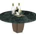Elegant Round Dining Table with Marble Top and Bronze Base Featuring Wine Bottles on Tray 3d model