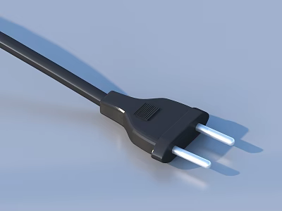 Household Essential Black Electrical Plug With Two Metal Prongs And Cable 3d model