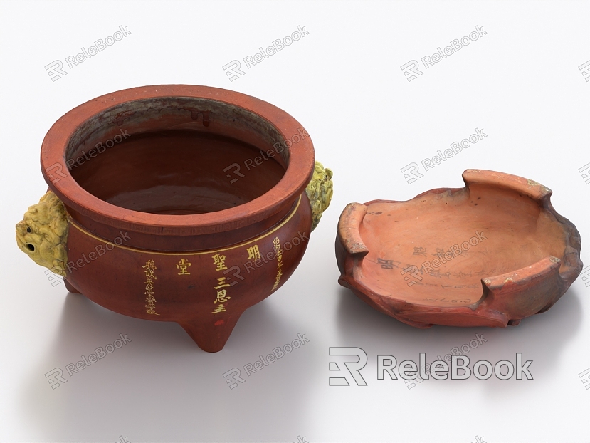 Three-foot tripod pottery porcelain water cylinder incense burner antique cultural relics model