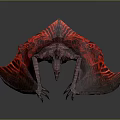 Red Dragon With Glowing Textured Wings Standing On Dark Gray Background Showing Reflection