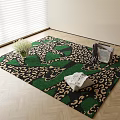Square Rug With Green Black Leopard Print Pattern For Modern Living Space 3d model