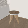 Modern Three Legged Side Table With Wooden Top And Metal Frame In Room Corner