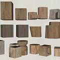 Assorted Wooden Stools with Different Shapes and Natural Wood Finishes for Home Spaces