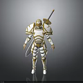 Mythical Golden And White Armored Warrior Holding Long Sword In Standing Stance