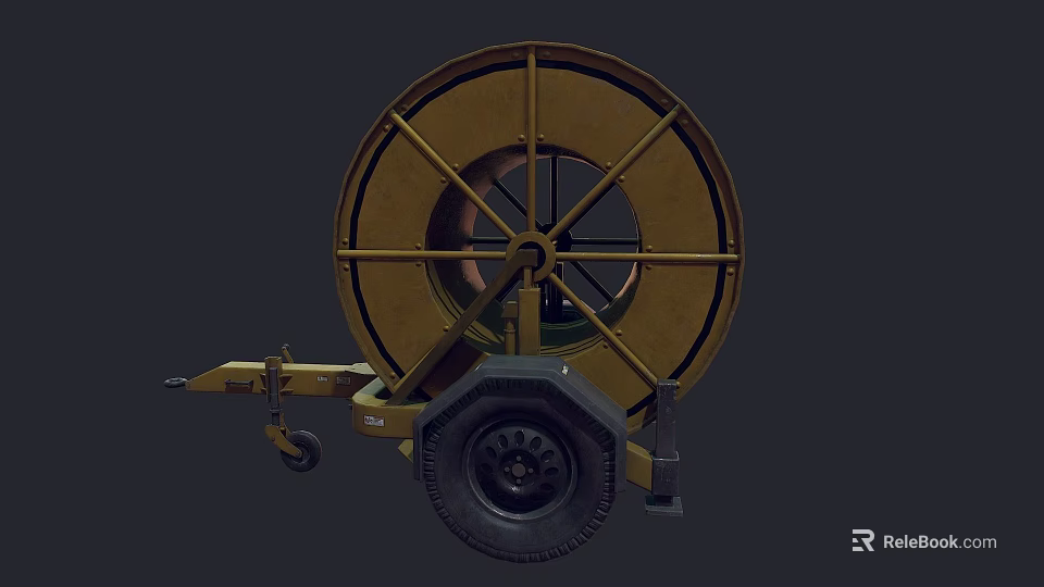 Electric Trolley Cable Reel Trailer With Yellow Frame And Wheels For Power Supply 3d model 