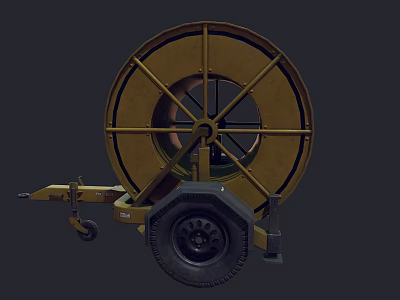 Electric Trolley Cable Reel Trailer With Yellow Frame And Wheels For Power Supply 3d model