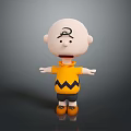 Cartoon Character Bald Head Curly Hair Yellow Striped Shirt Black Shorts Orange Shoes Arms Outstretched
