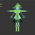 Magical Game Movie Character With Black Wizard Hat Blue Twin Braids White Dress And Boots