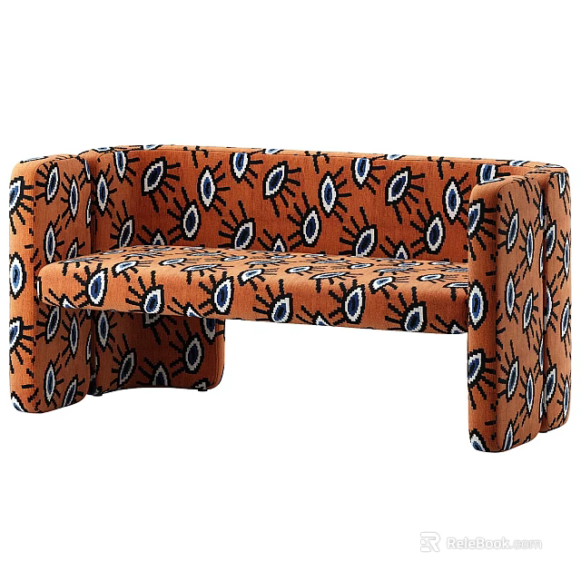 Stylish Orange Double Sofa with Decorative Eye Printed Pattern Design 3d model 