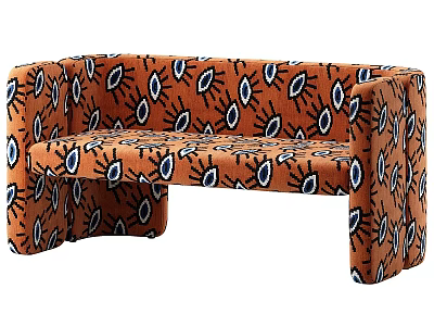 Stylish Orange Double Sofa with Decorative Eye Printed Pattern Design 3d model
