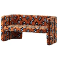 Stylish Orange Double Sofa with Decorative Eye Printed Pattern Design