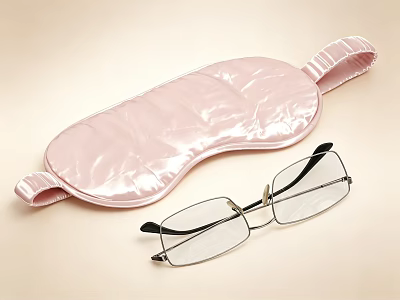 Pink Silk Eye Mask With Soft Straps And Clear Lens Eyeglasses 3d model