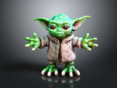 Cute Green Baby Yoda Character With Big Ears 3d model