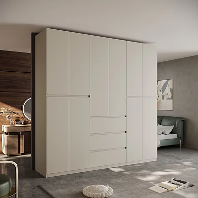 Modern Light Colored Wardrobe With Multiple Doors And Drawers In Bedroom Interior Design 3d model