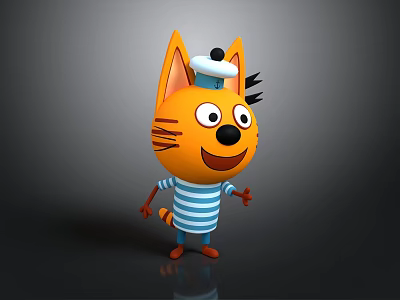Cartoon Orange Cat Character With White Ball Cap And Striped Shirt 3d model