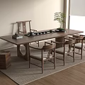 New Chinese Middle Ancient Tea Table and Chair Solid Wood Tea Table and Chair Combination Large Board Table and Tea Table 3d model