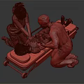 Medical Personnel Kneeling To Attend Patient On Orange Stretcher With Emergency Care