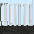 Roman Columns in Various White Stone Styles as Decorative Interior Design Elements 3d model