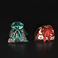 Stylish Lifestyle Decorative Bags With Green Red Floral Patterns And Ribbon Bows