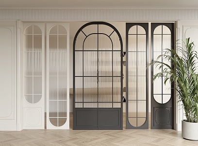 French style glass partition porch partition porch screen 3d model