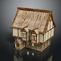 Traditional European Building With Two Story Design Thatched Roof And Timber Frame