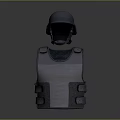 Tactical Protective Weapon Gear With Black Helmet And Purple Bulletproof Vest On Dark Reflective Background
