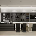 Modern Kitchen Cabinet Exhibition Space with Appliances Material Samples White Cabinets and Tables