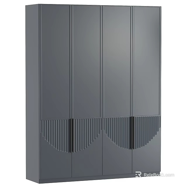 Modern Gray Wardrobe Interior Design With Multiple Doors And Decorative Stripes 3d model 