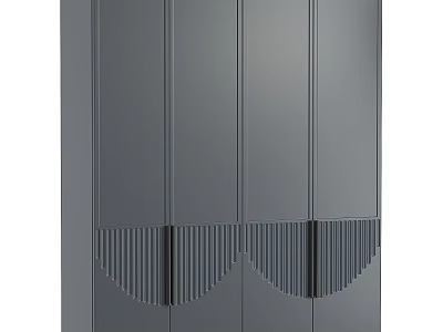 Modern Gray Wardrobe Interior Design With Multiple Doors And Decorative Stripes 3d model