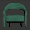 Green Velvet Armchair With Curved Armrests And Decorative Studs Design