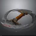 Bloodstained Circular Blade Weapon Featuring Blue Metal And Orange Striped Handle