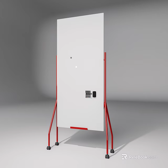 Mobile Display Stand With Red Frame White Panel And Wheels For Exhibition 3d model 