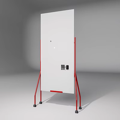 Mobile Display Stand With Red Frame White Panel And Wheels For Exhibition 3d model