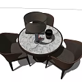 Elegant Round Marble Table Set With Four Brown Chairs And Metal Container 3d model