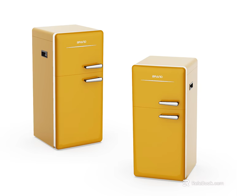 Modern Yellow Retro Style Compact Refrigerators With Double Drawer Design For Home Kitchen 3d model 