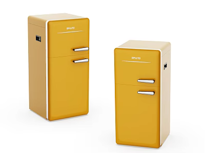 Modern Yellow Retro Style Compact Refrigerators With Double Drawer Design For Home Kitchen 3d model