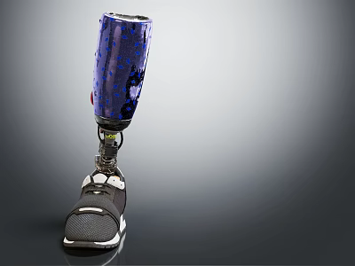Advanced Medical Prosthetic Leg With Blue Patterned Design Mechanical Components And Comfortable Shoe 3d model