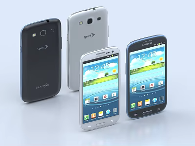 Samsung Smartphones With Sprint Logo Various Colors And Display Screens Showing Time 3d model