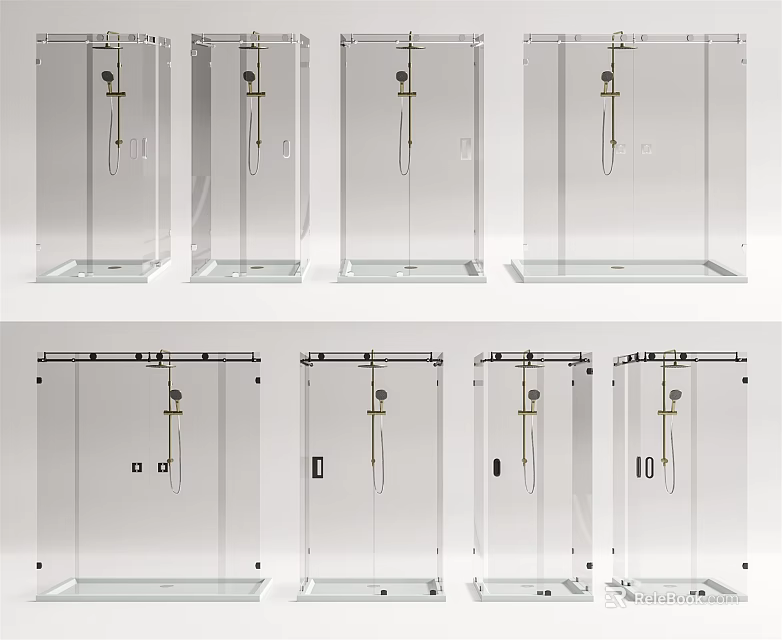 Transparent Glass Shower Sauna Enclosures With Various Styles And Metal Fixtures 3d model 