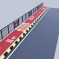 Black Road Guardrails With Warning Signs And Yellow Black Striped Safety Base