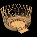 Rustic Wooden Landscape Pavilion With Crossed Frames Circular Opening And Steps