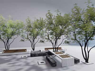 Stylish Outdoor Chair Setup With Lush Trees And Stone Accents In Garden Area 3d model