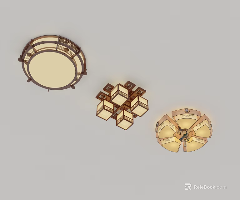 Chinese Style Ceiling Lights With Wooden Frames And Various Classic Designs 3d model